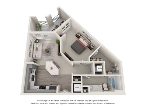 Floor plan for 1 bed, 1 bath, 816 sqft